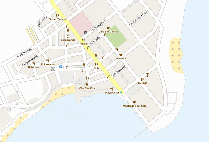 El Médano Stadtplan mit Satellitenfoto und Unterkünften von Teneriffa